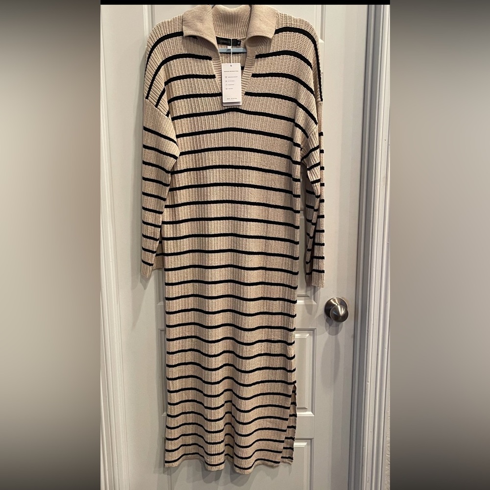 Zesica Tan with Brown Stripes Sweater Dress is New With Tags size: XL - Picture 4 of 10